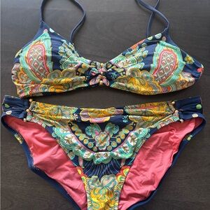 Nanette Lepore Navy Multicolor Paisley Print Bikini